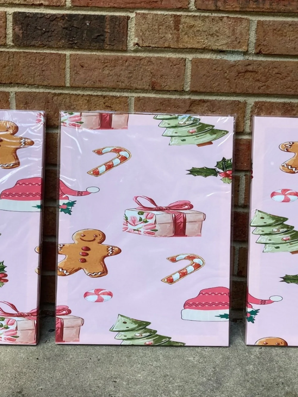 Pink Christmas Theme Canvas Wall Art - 3 Piece Set - 12